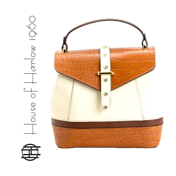 NWT House of Harlow 1960 Cream & Brown Stud Embellished Crossbody/Bag Backpack
